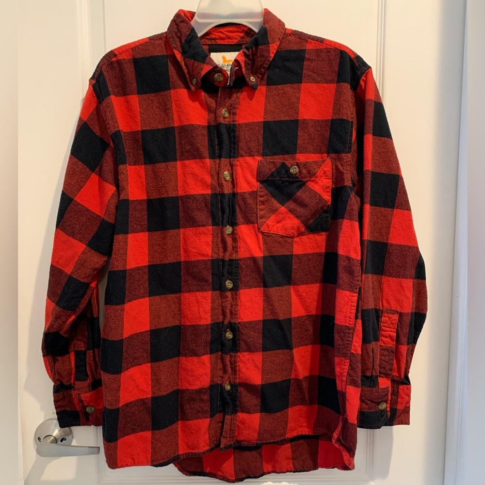 Field & Stream Men Medium Red/Black Buffalo Plaid Long Sleeve Button Down Shirt